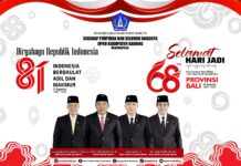 Segenap Pimpinan dan Seluruh Anggota DPRD Kabupaten Badung Mengucapkan Selamat HUT Ke-68 Pemprov Bali dan HUT Republik Indonesia Ke-81